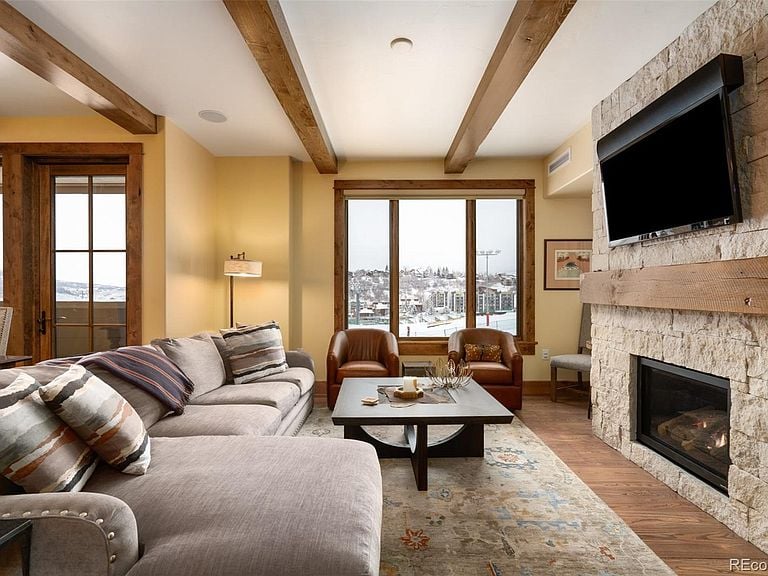Steamboat vacation rental with fire and slope views